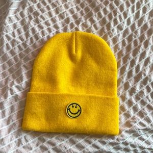 Yellow smiley face beanie